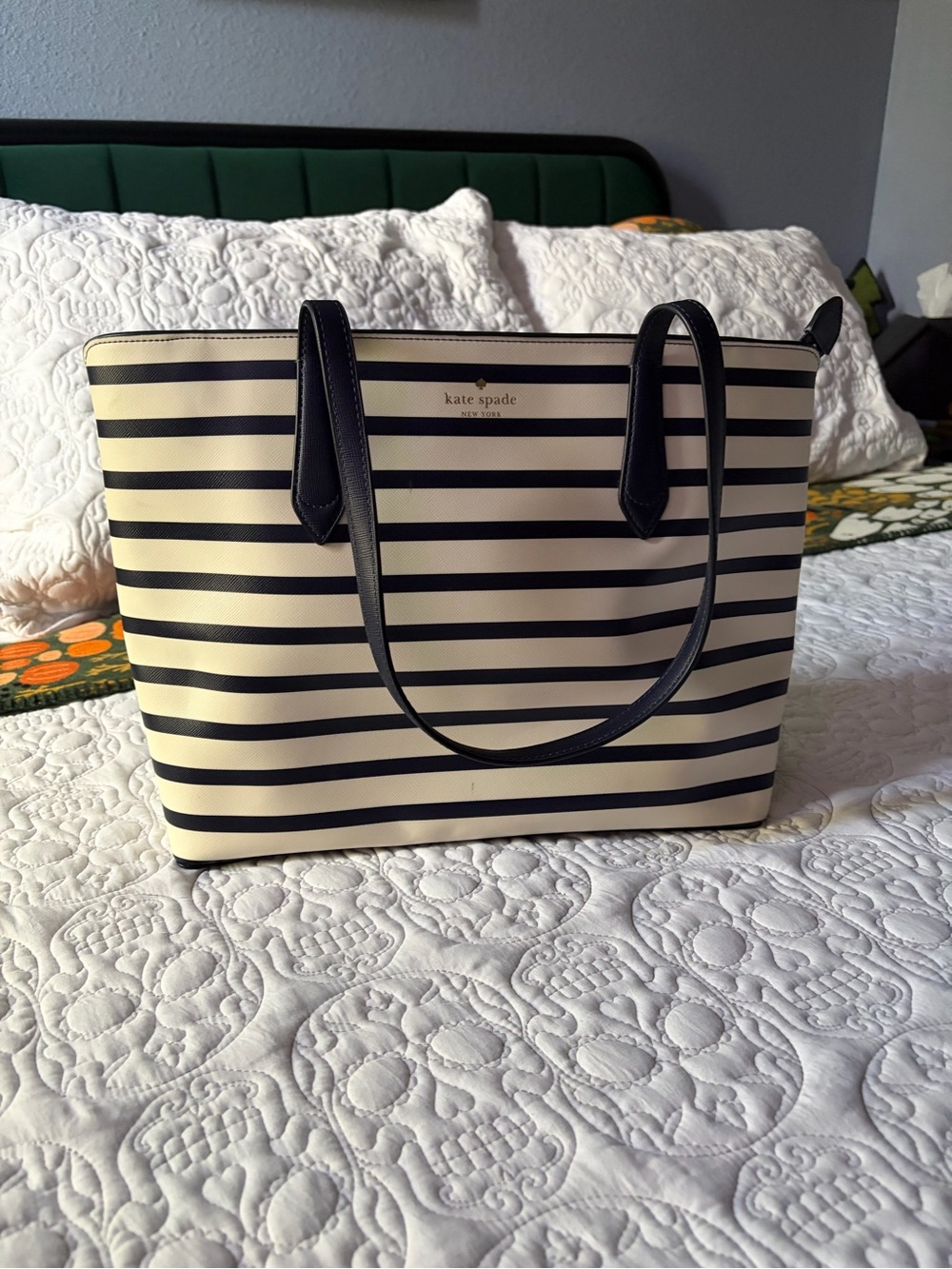 kate spade Navy Saffiano Leather Tote with Gold Hardware